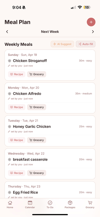 Weekly meal plan